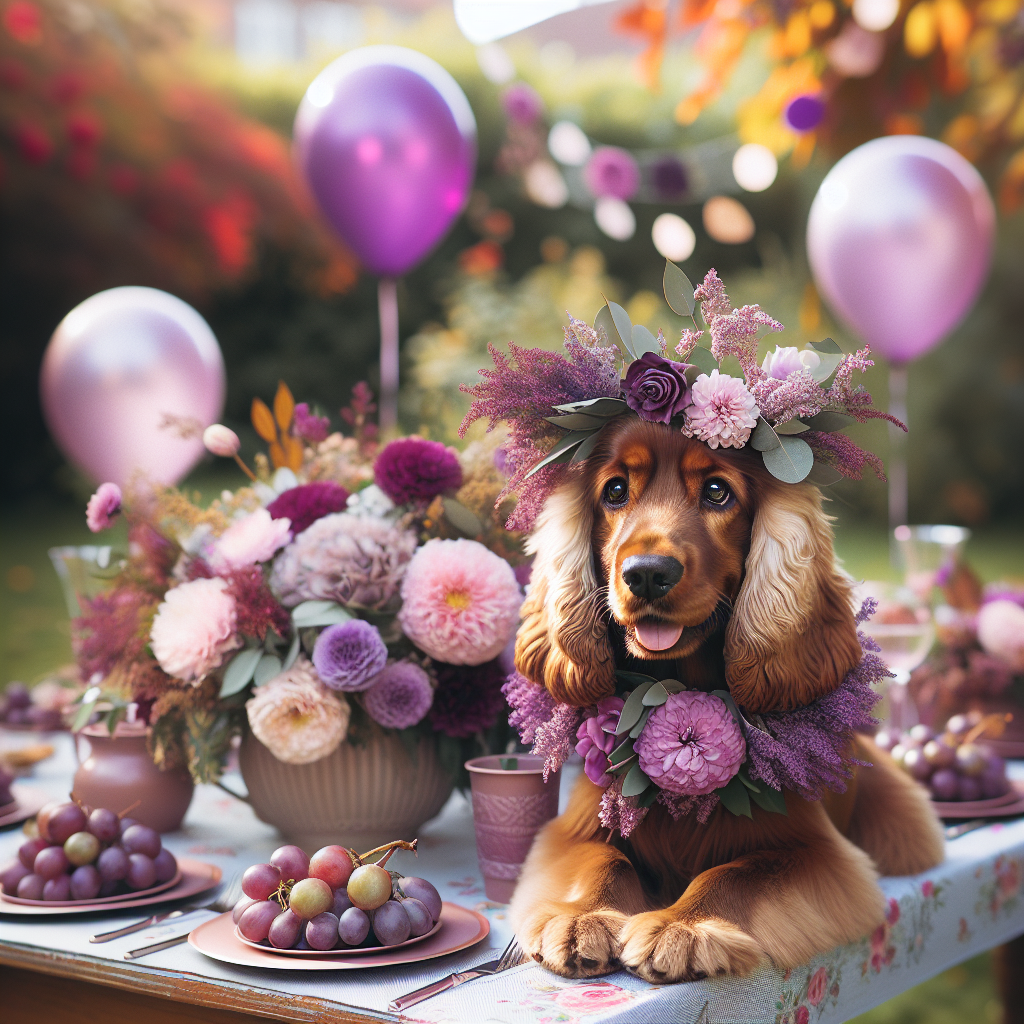 Visualize a lovely September birthday party set in a quaint garden adorned with the beauty of autumn. In the middle of the celebration is a warm, gentle brown cocker spaniel wearing a garland of delicate purple flowers around its neck. The dog's floral adornment matches the beautifully arranged flowers at the tables. These flowers, exhibiting deep hues of purple amplified by the festive balloons and streamers, lightly dance in the soft breeze, contributing an aura of understated elegance and shared joy to the scene.
Generated with these themes: Brown cocker spaniel, September, and Purple flowers.
Made with ❤️ by AI.