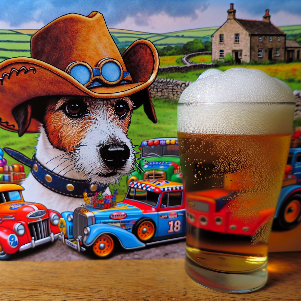 Imagine a cheerful birthday scene set in the bucolic hills of Yorkshire. It features a humorous white and tan Jack Russell dog wearing a cowboy hat reminiscent of characters from classic western films. The dog is posed next to an assortment of colorful American trucks, decorated with a classic racing flag pattern. In the foreground, a pint of frothy beer adds a convivial element to the party, with exaggerated cartoon-like bubbles escaping the glass to contribute to the laughter-filled ambiance.
Generated with these themes: White and tan jack russell dog, American trucks , Pint of beer, Yorkshire, John Wayne, and General Lee flag.
Made with ❤️ by AI.