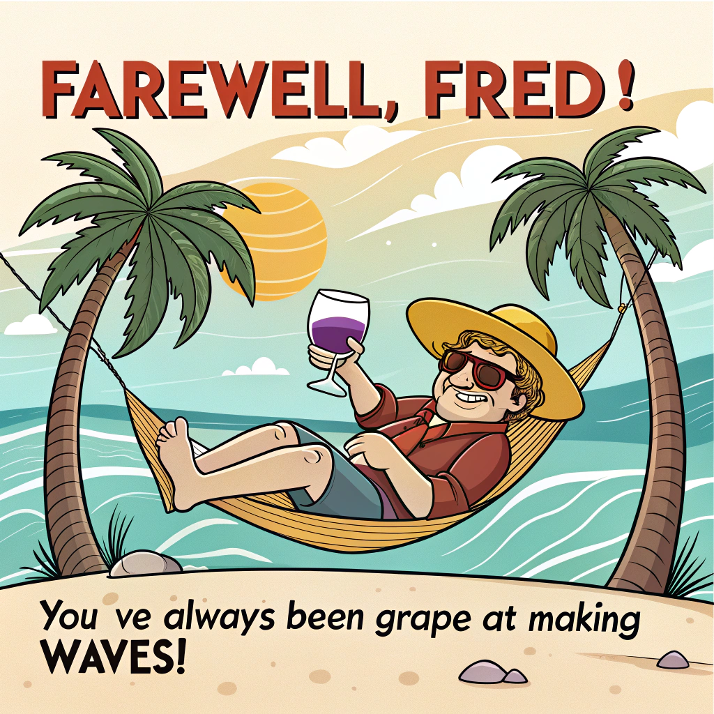 A man, Drinking wine, Chilling in a beach, and Farewell Card