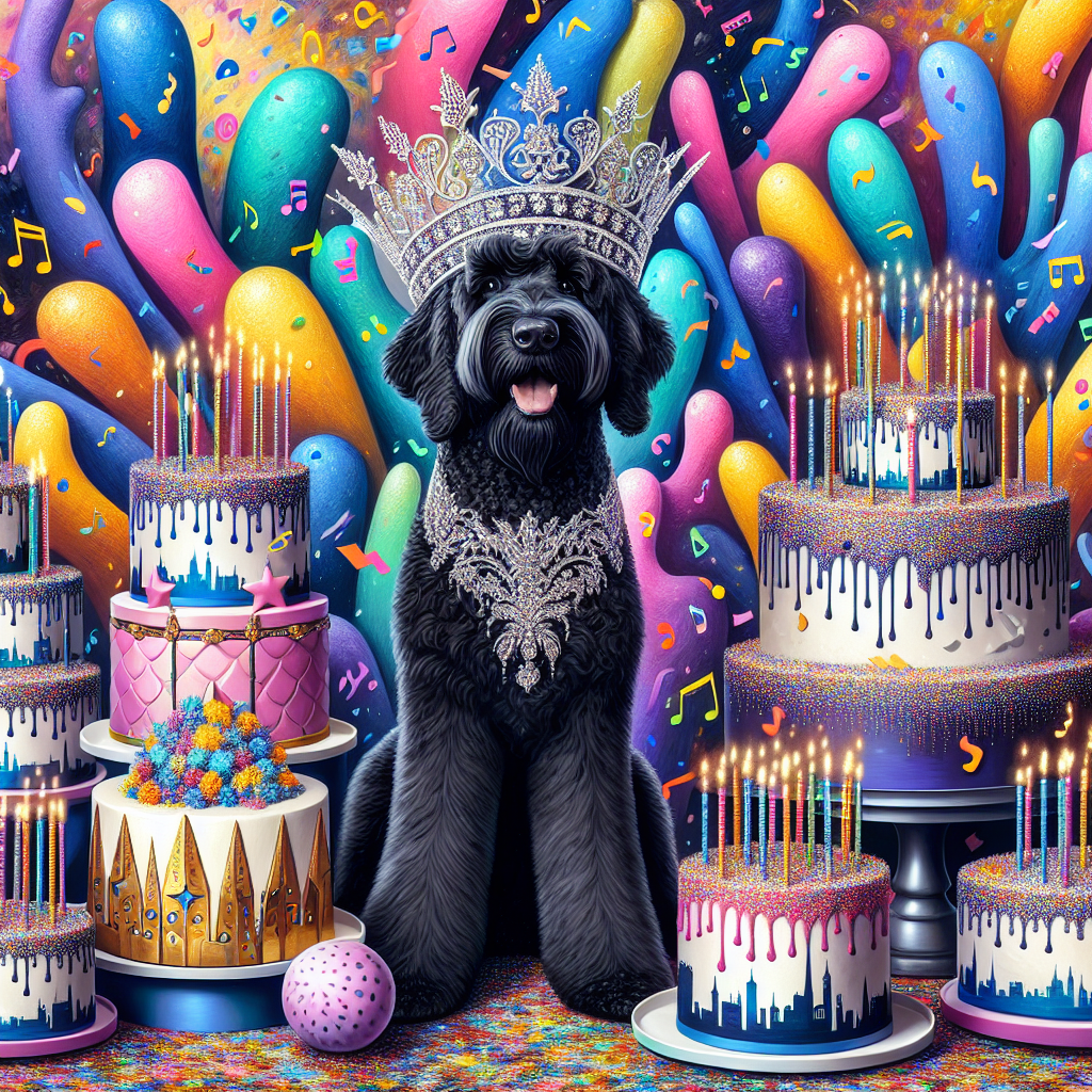 Picture an enchanted birthday celebration. The central figure is a Black Goldendoodle dog donning a glistening crown. The pup is seated amidst a variety of charming birthday cakes, each mimicking the shape of renowned Eurovision stage designs. Floating in the air around the scene is confetti that is designed to look like music notes. Paint an abstract, colorful backdrop of contoured shapes to evoke the feeling of a fantastical Eurovision audience exuberantly cheering. The whole scene exudes a dreamlike and joyful ambiance.
Generated with these themes: Black Goldendoodle dog , and Eurovision .
Made with ❤️ by AI.