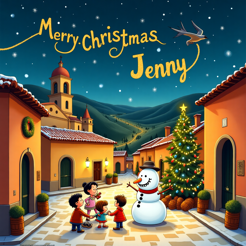 Traditional Spanish town Christmas Card