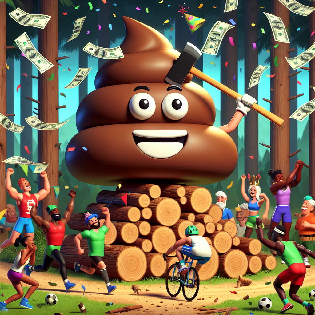 An animated birthday celebration scene in a forest. The main attraction is a comically large brown, smiling, circular character (reminiscent of a poop emoji) lovingly swinging an axe at a pile of logs, ready for a woodland party. Dollar bill confetti rains around, giving the image a rich and frivolous ambiance. Competitive sporty characters of diverse descent and gender, adorned with vibrant sports attire, partake in a joyous contest of power, each enthusiastically demonstrating their skills. An agile cyclist, with a unique sense of style, dashes through, masterfully threading his way amidst the lively occurrences, adding to the dynamic convivial environment.
Generated with these themes: Poop, Chopping wood, Cycling, Money, and Athletics.
Made with ❤️ by AI.
