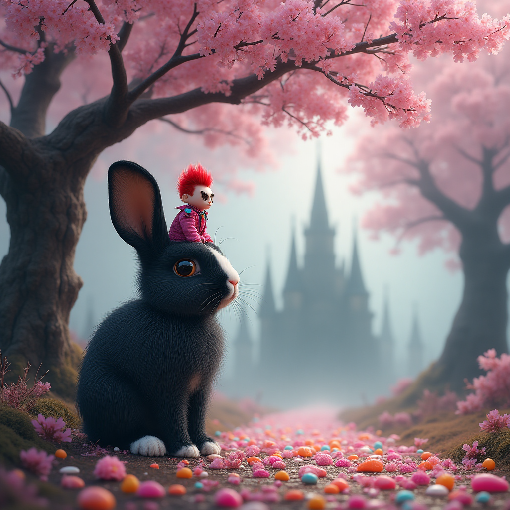 David bowie, Black rabbit with white nose, Cherry blossom tree, Sweeties, Gothic, Adventure , and Birthday Card