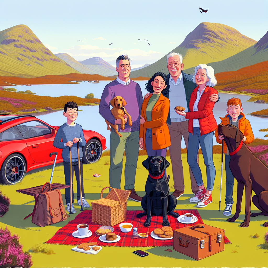 Create an animated heartwarming and humorous scene that follows a family consisting of a Caucasian father, a Hispanic mother, a South Asian daughter, and a Middle-Eastern son, as well as their two loyal dogs—a Black Labrador and a German Shorthaired Pointer. They are exploring the mesmerizing landscapes of Scotland, marked by mountains, lochs, and heathers. The family's red sports car is involved in amusing incidents that add a lighthearted tone to the narrative. Along their journey, they halt for a picnic. This tranquil moment is playfully interrupted by their dogs, spotlighting some chocolate biscuits. The scene beautifully merges family ties, the pleasure of dog walking, and subtle nods to comical events, thus serving as an appealing and affectionate homage to anniversaries.
Generated with these themes: Arsenal, Chocolate Biscuits, Black Labrador , Walking, Family, Porsche , Scotland, and German shorthaired pointer.
Made with ❤️ by AI.