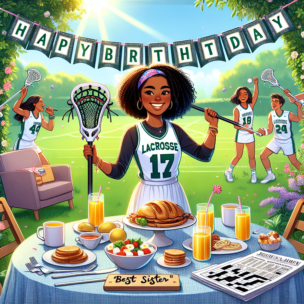 Happy Birthday Jasmine , Lacrosse, Cambridge , Brunch, Newspaper puzzles, Varsity captain, and Best sister Birthday Card