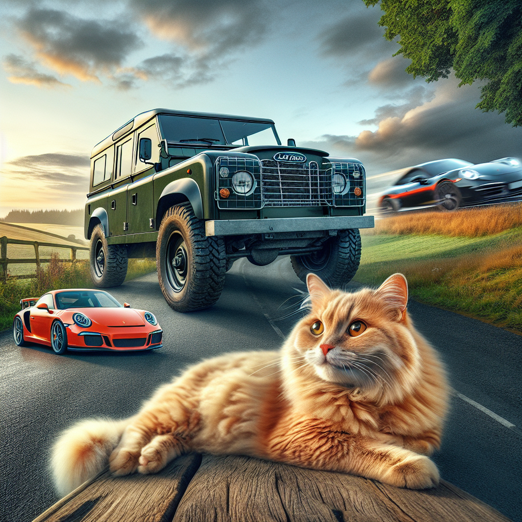 Depict a tranquil countryside scene where a majestic Land Rover sits prominently, symbolizing unyielding perseverance and resilience. A cheerful ginger fluffy cat is curled up next to it, its soft purrs an echo of joy and contentment. In the distant background, have a sleek Porsche rushing by on an adjacent road, a vibrant representation of speed, rapid growth and the thrill of a promising future. Interpret this scene as a celebration of significant personal achievement.
Generated with these themes: Landrover , Ginger fluffy cat, and Porsche.
Made with ❤️ by AI.