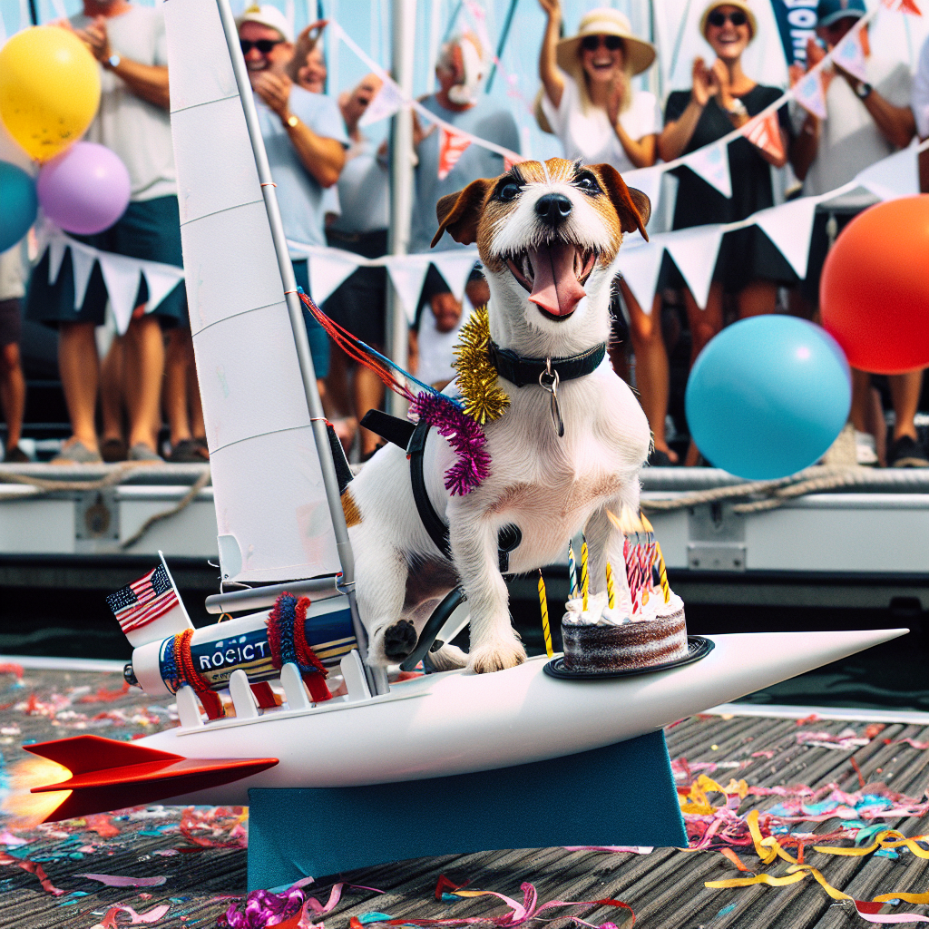 A jovial scene is captured with a Jack Russell terrier grinning heartily while expertly controlling a sailboat shaped like a rocket amid a spirited birthday regatta. The boat is adorned with bright, lively streamers and balloons that reflect the celebratory atmosphere. The sailboat is making its triumphant crossing of the finish line, establishing the sailing dog as the surprise champion of the race. The dockside post-race celebration is filled with cake and confetti, all amidst the backdrop of friendly cheers and laughter.
Generated with these themes: Jack Russell terrier winning a sailing race in a rocket.
Made with ❤️ by AI.