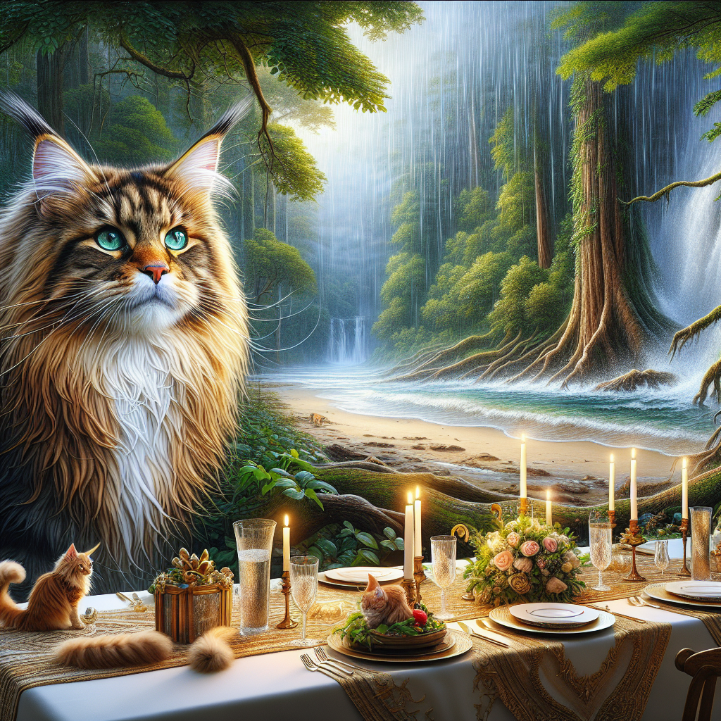 Asgeir, a caucasian man, celebrates his birthday in a scene that blends realism with enchantment. Maine Coon cats, recognized by their opulent fur, add a playful note to a backdrop of a gentle rain cascading through a lush, thickly wooded area. The subtle sounds of forest fauna form a harmonious symphony with the rain's tender rhythms. In the foreground, a spectacularly arranged table adorned with decor inspired by the beauty of nature offers a panoramic view of a pristine beach, where the rhythmic whisper of the waves greets the shoreline.
Generated with these themes: Asgeir, Maine Coon cats, Rain, Forests, and The perfect beach.
Made with ❤️ by AI.