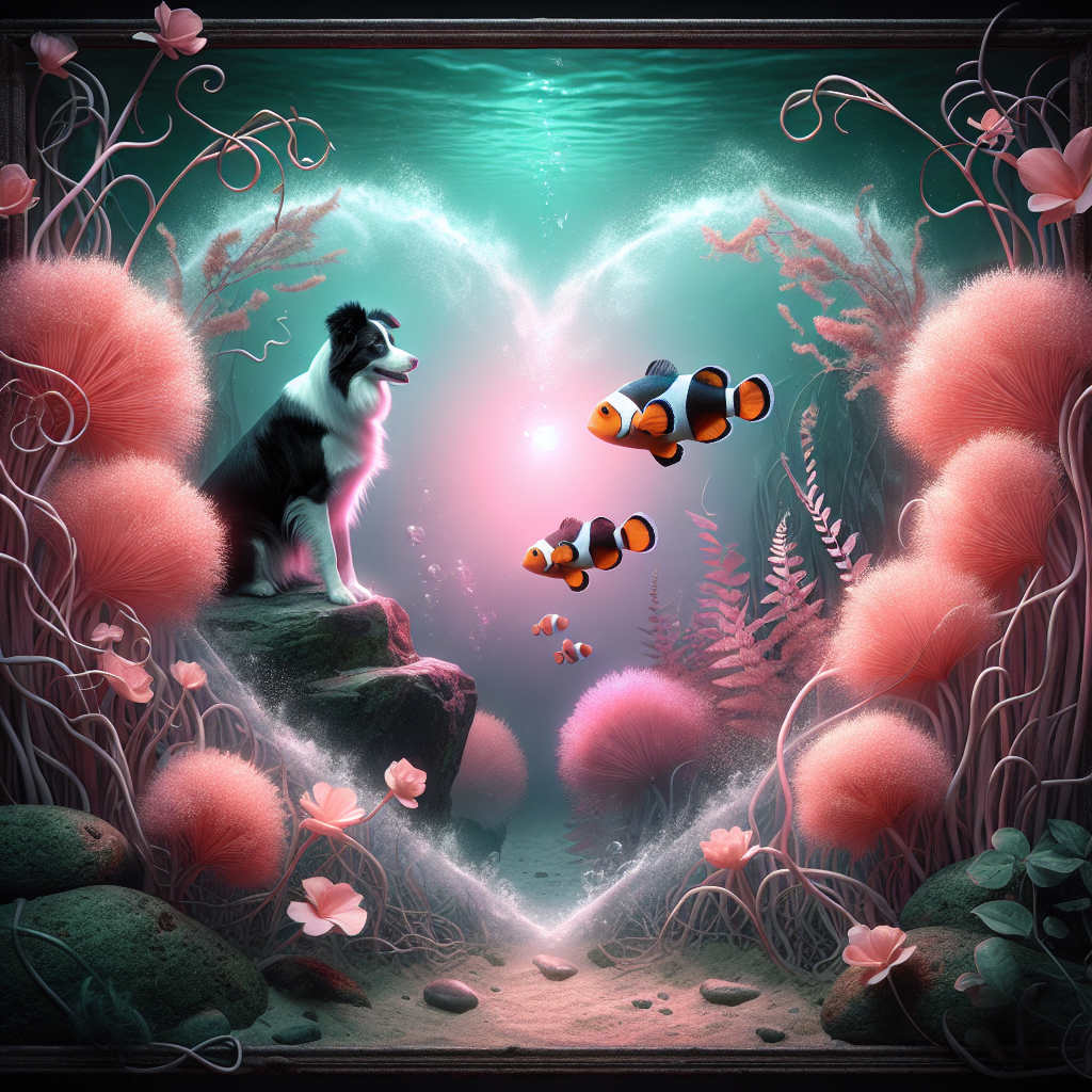 Envision an image confined within a heart-shaped frame, showcasing an enchanting underwater panorama, representing the spirit of motherly love without the need for humanoid representation. This scene depicts two playful fish, resembling clownfish, gracefully moving amidst the sea ferns suffused with a soft, pink glow symbolizing the unbreakable maternal connection. A black and white domestic canine, a Border Collie, sits on a rock protruding from the water level, looking at the scene with warmth and love. The frame bordering this visual narrative is inspired by a minimalist and mysterious style highlighted with artistic patterns like roses and thorns intertwined along its edges.
Generated with these themes: Finding Nemo, Black and white border collie, and Black Sabbath.
Made with ❤️ by AI.