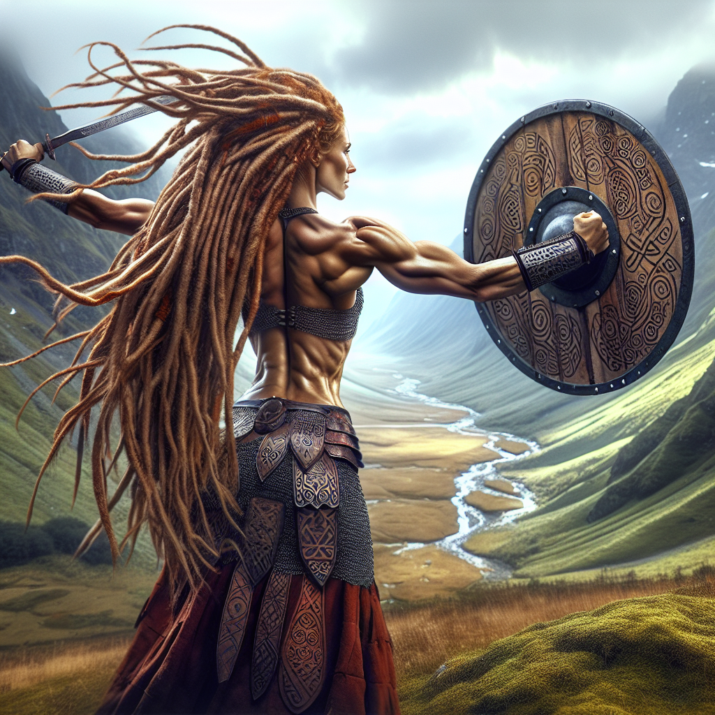 Create an awe-inspiring depiction of a South Asian Shield Maiden warrior standing valiantly in a valley. Her dreadlocks flow behind her vibrant, signifying her strength and determination. The defined muscles that are the result of countless hours at the gym symbolize her unyielding fitness. Her attire, adorned with Celtic patterns, represents a perfect blend of historical tribute and the modern era. She hoists her shield high, symbolizing victories won and challenges conquered, bridging the gap between the past and the present.
Generated with these themes: Female, Shield maiden , Warrior , Dreadlocks , Fitness , Gym , Valley , Workout, Muscles , Viking , and Celtic .
Made with ❤️ by AI.