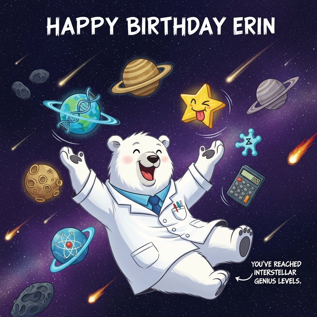 Maths, science, space, polar bear, and Birthday Card
