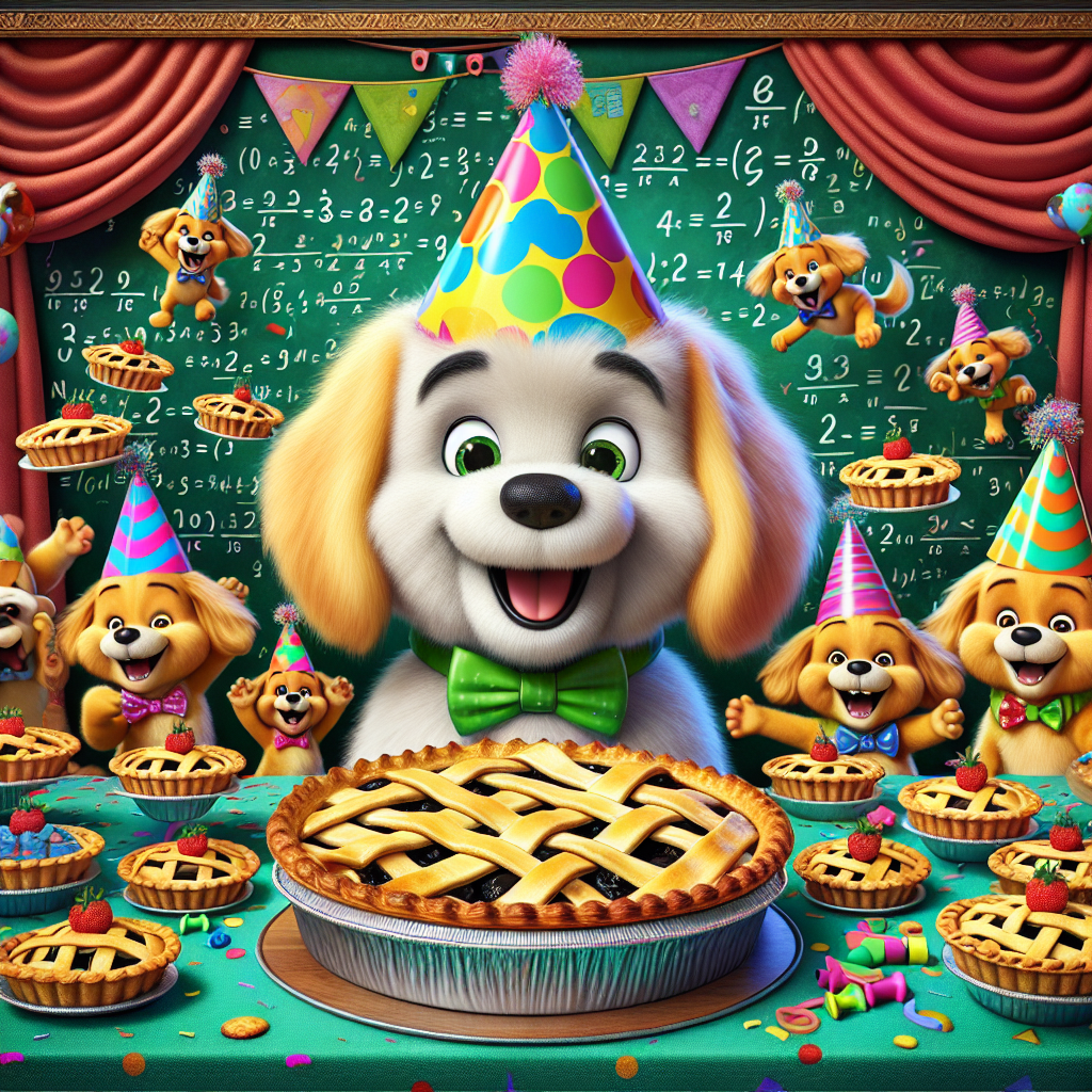 Show a lively and hilarious Cartoon birthday scenario with an imaginative flair. The main attraction of the scene is an enticing buffet made up entirely of pies of all shapes and sizes. Amidst these sweet delights, small, merry dogs wearing vibrant party hats frolic in a playful manner, their faces decorated with fun-filled expressions. Forming the backdrop of the scenario is a gigantic chalkboard, featuring amusing yet scholarly maths equations, thus adding an enlightening but jovial twist to the celebratory ambience.
Generated with these themes: Pies, Small dogs, and Maths.
Made with ❤️ by AI.