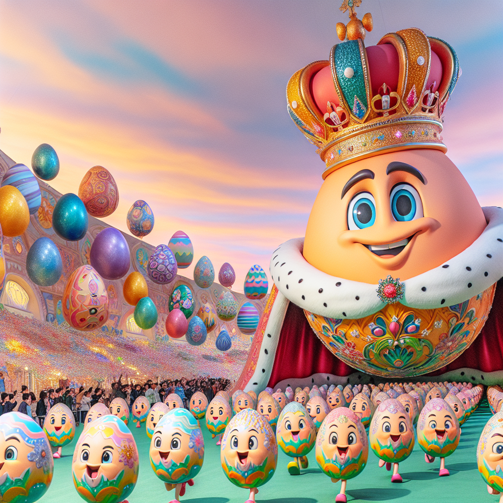 Underneath a pastel-colored sky, a vibrant cartoon scene unfolds. This tableau is dominated by the regal Egg Monarch, an oversized egg splendidly decorated with a glimmering crown. He leads a whimsical parade symbolizing the celebration of Easter. The monarch is surrounded by countless eggs, each meticulously painted in bright colors, exhibiting intricate designs. The palpable excitement intensifies as endlessly appearing eggs enrich this festive spectacle.
Generated with these themes: Eggs, Eggs, The egg king, Eggs, and More eggs.
Made with ❤️ by AI.