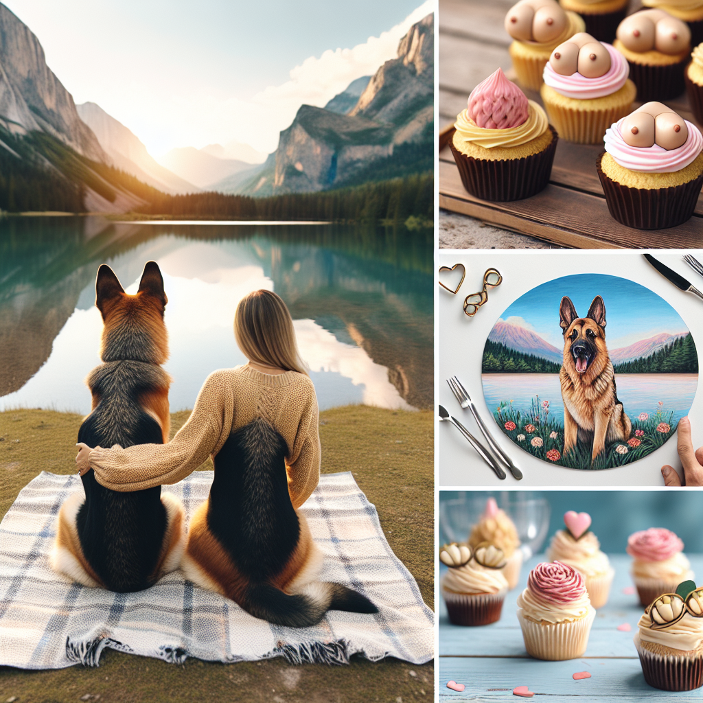 Imagine a peaceful scene by a lake with calm waters reflecting the majestic mountains, setting a beautiful backdrop for a couple's anniversary. In the heart of this scene, a German Shepherd with a natural blend of tan and black fur stands guard by their side. Celebratory decorations include creative elements subtly referencing 'boobs', elegantly incorporated into the art on a picnic blanket. These could be abstract patterns or whimsically fashioned cupcakes, which stand as playful tokens, adding jest and personality to their memorable occasion.
Generated with these themes: German shepherd , Boobs, and Lakes and mountains .
Made with ❤️ by AI.