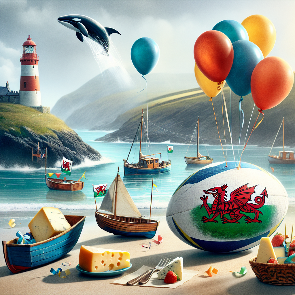 Envision a delightful birthday celebration by the sea where quaint boats are festively dressed up with balloons and streamers and softly bobbing on gentle waves. The magnificent Welsh coastline looms in the background, featuring an iconic lighthouse and a few playful whales spouting water into the air. In the foreground, a rugby ball proudly displays the Welsh dragon, nestled on a sandy beach alongside an array of locally-sourced cheeses, representing an intriguing blend of Welsh culture and festive birthday joy.
Generated with these themes: Boats, Sea, Wales, Welsh rugby, and Cheese.
Made with ❤️ by AI.