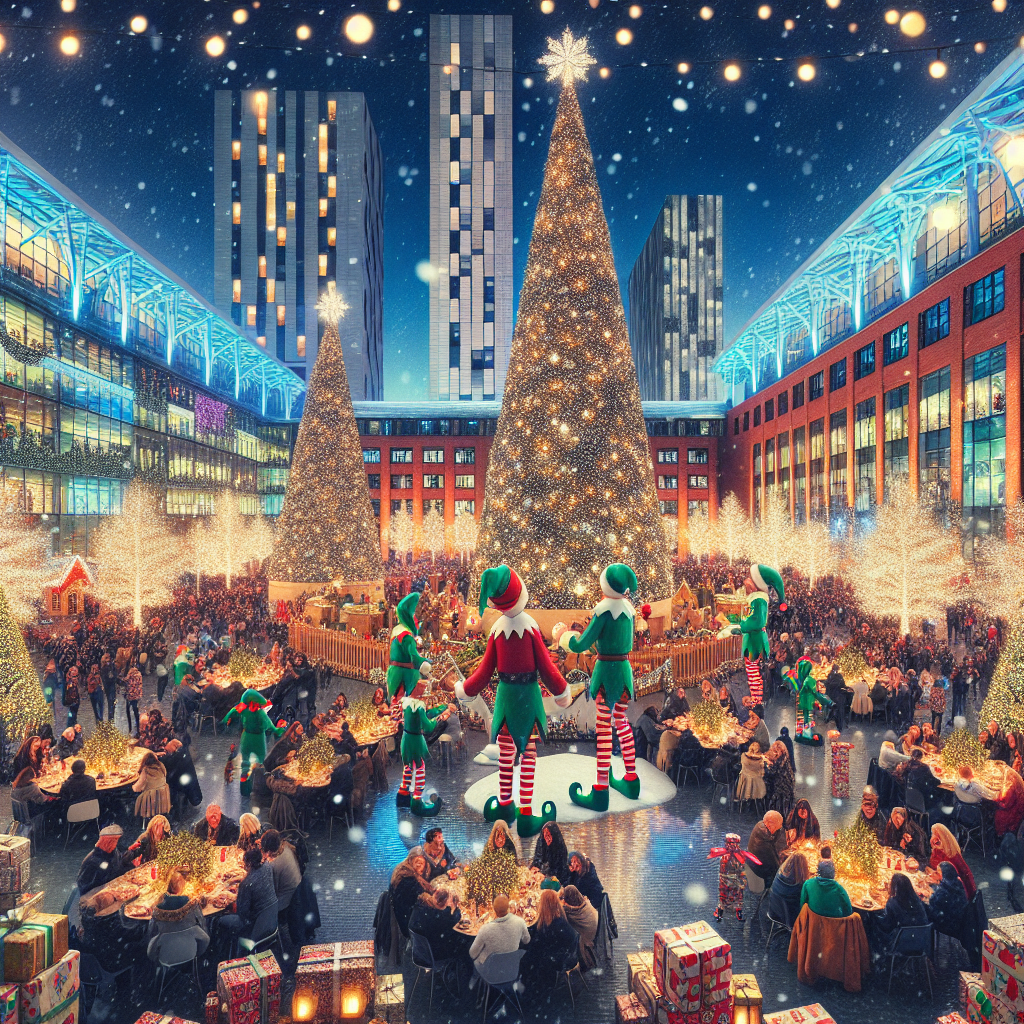 Imagine strolling through a festive Media City in Manchester, bathed in the glow of twinkling illuminations. Giant Christmas tree displays tower alongside the modern buildings, each ornament meticulously crafted to amuse with realistic depictions of elves caught in humorous antics. Snowflakes gently descend upon the laughter-infused crowds gathered around tables, enjoying a sumptuous Christmas dinner under the open sky. Amidst the merriment, piles of whimsically wrapped presents add a touch of mystery and excitement to the joyful scene.
Generated with these themes: Christmas tree displays , Snowflakes , Manchester , Media city , Elves , Crowds having Christmas dinner , Presents , and Illuminations .
Made with ❤️ by AI.