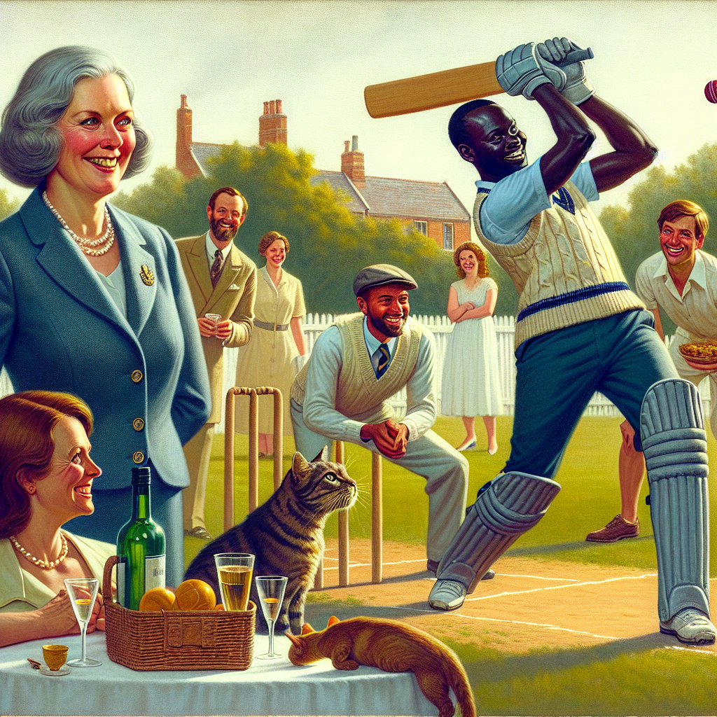 In a warm and contenting scene of an anniversary celebration, a Caucasian female head teacher stands at the perimeter of a cricket field, her eyes gleaming with joy as she watches a Black man and a South Asian woman, the cricket-playing couple, poised playfully in stance of swinging a ball homeward. Close by, domestic cats and dogs spectate inquisitively, and a picnic spread complete with a bottle of gin alludes to the festivities. The image emanates an aura of cheer, shared interests and camaraderie.
Generated with these themes: Playing cricket , Gin, Cats and dogs , and Head teacher .
Made with ❤️ by AI.