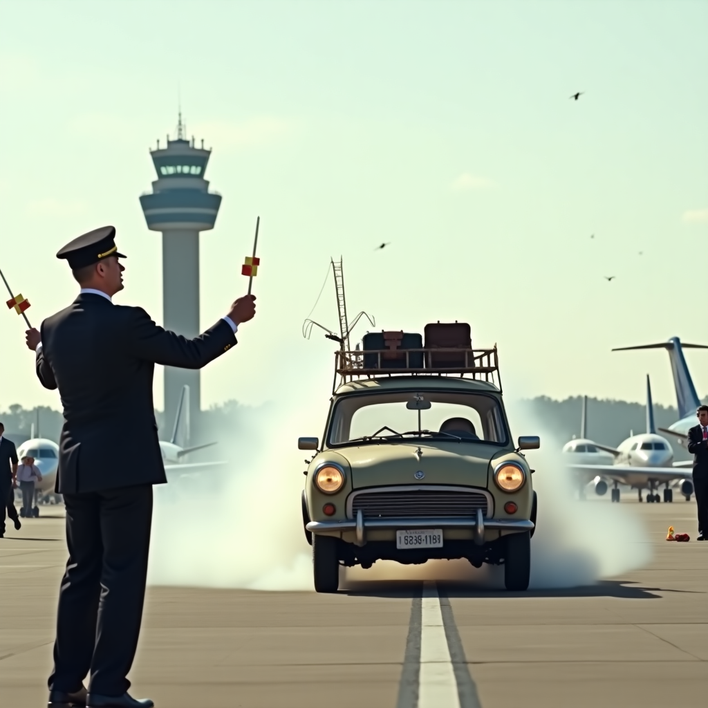 Air traffic controller, and Rubbish car Birthday Card