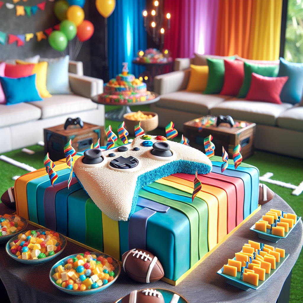 Envision a heartening birthday gathering where the love of gaming and sports combines with vibrant colors. Sitting center stage, a well-crafted cake mimicking the design of an Xbox controller catches the eye, crowned with ribbons in all colors of the rainbow and garnished with tiny footballs made of chocolate. The surrounding space is bathed in colors borrowed from the rainbow, optimized with comfortable gaming setups to foster a sense of camaraderie among guests. Thoughtfully placed within the area are platters loaded with cheese, offering a tangy counterpoint to the rich, chocolate treats. The atmosphere is complete with hints of football decorations, subtly acknowledging the sport fans gracing the event.
Generated with these themes: Gaming, Rainbows, Chocolate, Football, Xbox, and Cheese.
Made with ❤️ by AI.