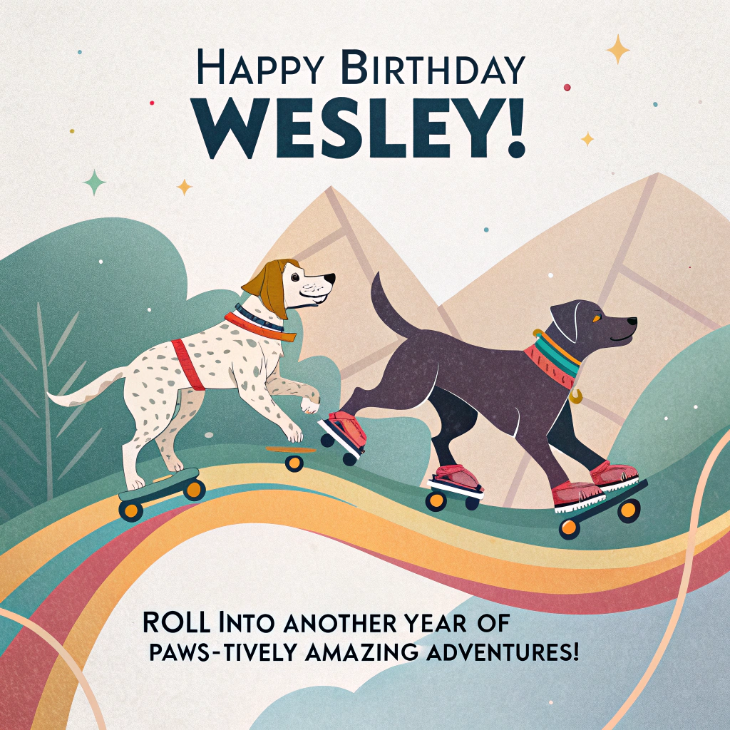 Rollerblades dogs, and Birthday Card