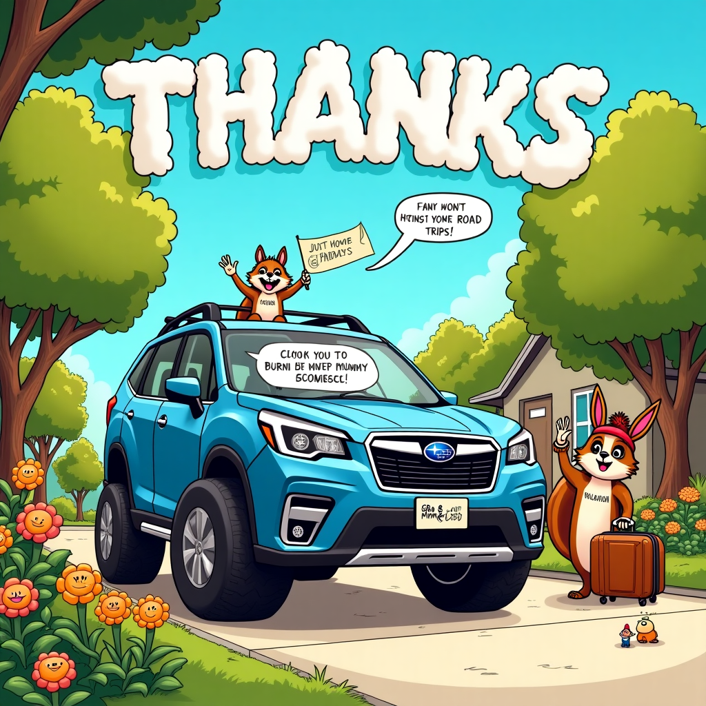 A Subaru Foreester circa 2019 comic styling Thank-you Card