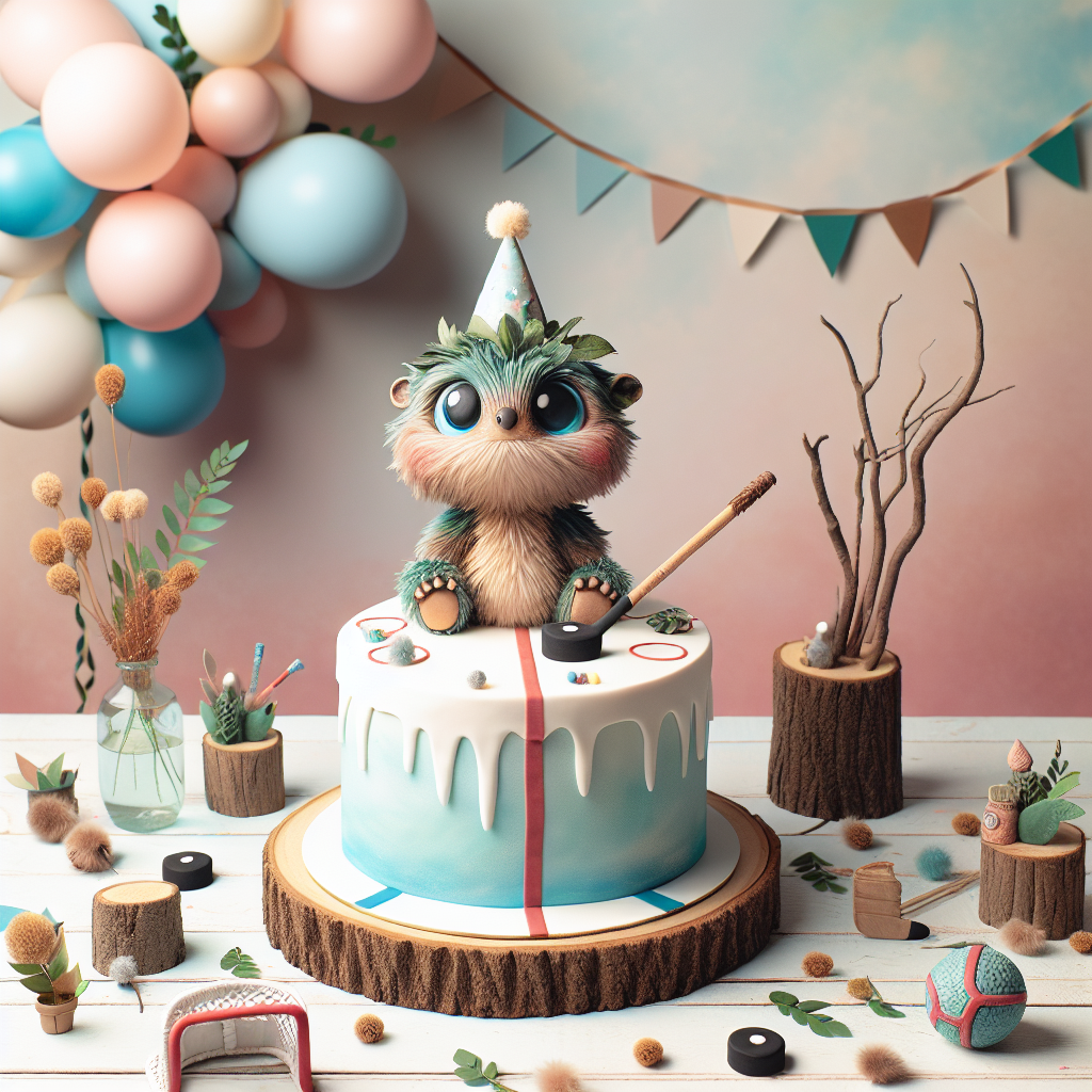 A fanciful birthday celebration with an adorable forest creature bearing a resemblance to a miniature dinosaur, sporting a tiny party hat. The background is enhanced with festive balloons and streamers, characterized by tender pastel hues. At the heart of the scene, a cake artistically adorned to resemble a hockey rink graces the setting, complete with a puck and miniature branches serving as hockey sticks. Surrounding the forest creature, items echoing the theme of hockey, such as tiny goals and twigs, are scattered around, integrating the birthday celebration and sports motif without effort.
Generated with these themes: Bulbasaur, and Hockey.
Made with ❤️ by AI.