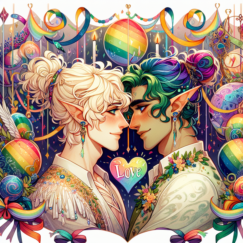 An endearing birthday illustration of two fantasy characters with blonde and multi-colored hair, respectively, surrounded by a multitude of lively, festive adornments. They stand intimately close, exchanging an affectionate look that represents their profound bond. The setting is brimming with happiness and inclusion, emphasizing themes related to LGBTQ+ through designs featuring the colors of the rainbow and the word 'Love' artistically inscribed in the backdrop, conveying the spirit of the extraordinary event.
Generated with these themes: Shera, Gay, Catradora, and Love.
Made with ❤️ by AI.
