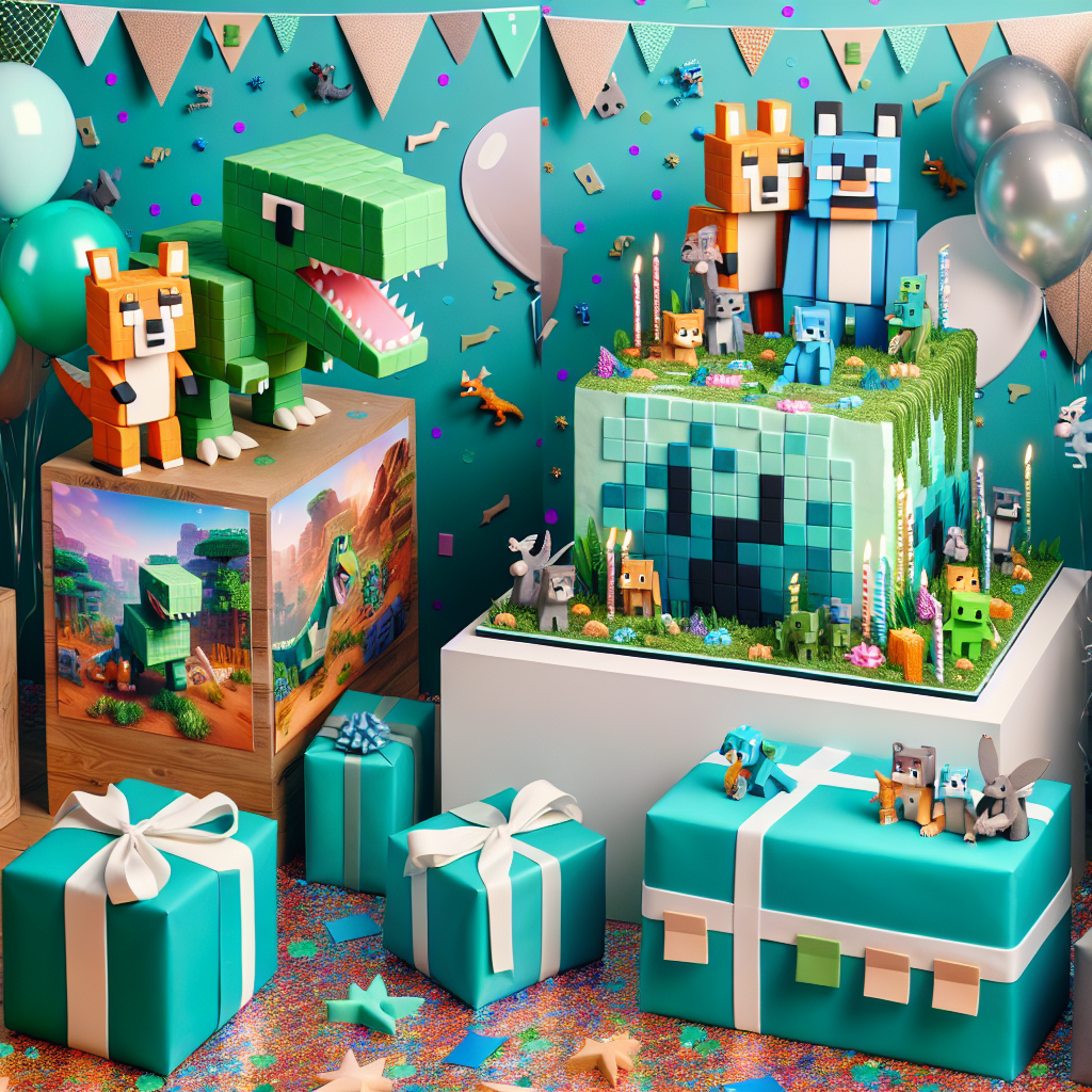 Envision a delightful and energetic birthday setting where animated dinosaurs are merrily playing among vibrant confetti and balloons. The corner of the room prominently features a cake inspired by a popular voxel-based video game, replete with block-like aesthetics and renowned characters from the teal-hued game. Adjacent to this, a gift corner embraces the theme of a unique digital, game-loving pair, personified as a box-like and a fox-like cartoon characters. Their images adorn the wrapping paper, adding a distinctive touch of gaming and animated excitement to the event.
Generated with these themes: Dinosaurs, Minecraft, and Lankybox.
Made with ❤️ by AI.