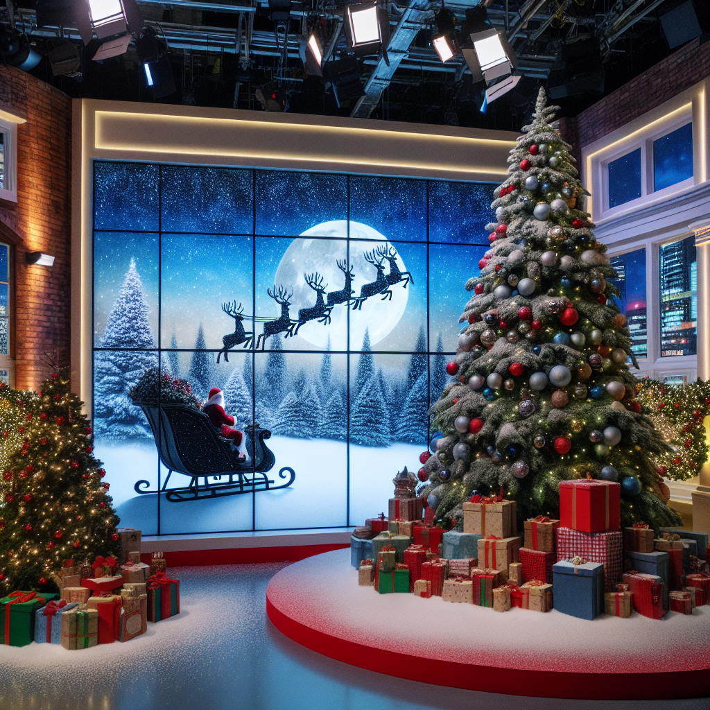 In the bustling Media City of Manchester, a TV studio is transformed into a yuletide haven. A realistic Christmas tree commands attention, its branches adorned with heirloom-quality decorations and a soft blanket of snow at its base. Outside the studio windows, a picturesque view features Santa's sleigh gliding under the moon's celestial glow, while piles of Christmas presents suggest the joy of the season. The studio's ambiance is completed with a dusting of snowflakes that seem to glisten against the holiday decorations scattered throughout.
Generated with these themes: Christmas tree, TV studio, Manchester, Media city, Santa sleigh, Christmas presents, Moon, Christmas decorations, and Snow.
Made with ❤️ by AI.