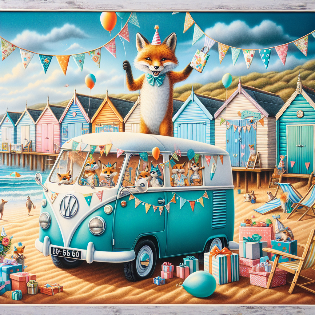 Create a vibrant image that depicts a quaint fox celebrating its 60th birthday in a charming, beach-themed setting. The scene is set on a popular coastal beach with a backdrop featuring a picturesque line of beach huts, each painted in cheerful shades, with one particularly standing out in turquoise to match the party's theme. The focal point is a classic white van parked on the sands, adorned with festive decorations and balloons. The birthday fox, dressed in party attire, radiates joy amidst friends and a sea of gifts, with the gentle sea breeze adding to the celebratory ambiance.
Generated with these themes: Fox, Stoke newington, Brighton & hove, Margate, Turquoise & white nissan elgrand, Beach hut, and 60th.
Made with ❤️ by AI.
