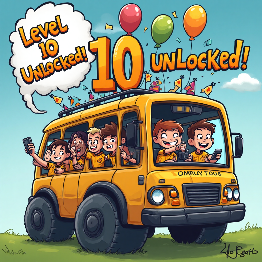 At the top of the Cartoon Style image, add the text: "Happy Birthday Yonni"

---

Imagine a vibrant and playful cartoon scene set in a fantastical gaming bus that looks like it’s on wheels made of oversized, pixelated video game controllers. Inside the bus, a group of enthusiastic cartoon characters wearing Wolves Football Club jerseys are energetically cheering and playing video games on their iPhones, their faces lit up with excitement. The bus itself is adorned with colorful Wolves Football Club flags fluttering from its roof.

In the center of this bustling gaming party, a character with exaggerated features, perhaps a cheeky grin and big eyes, is holding a shiny new iPhone, his eyes wide with delight. The number “10” is playfully integrated into the scene, perhaps as balloons shaped like the number or a cake in the shape of a football jersey, celebrating the special age.

Above the bus, a large speech bubble playfully exclaims, "Level 10 Unlocked!" in bold, playful letters, capturing the fun and excitement of turning ten in this cartoonish football-gaming adventure.
Generated with these themes: Iphone, Gaming bus, Age 10, Wolves football club, and .
Made with ❤️ by AI.