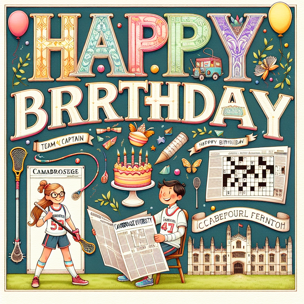 Happy Birthday Jasmine, Best sister, Cambridge , Cambridge University, Lacrosse, Team captain, Newspaper puzzles, and Sporty Birthday Card
