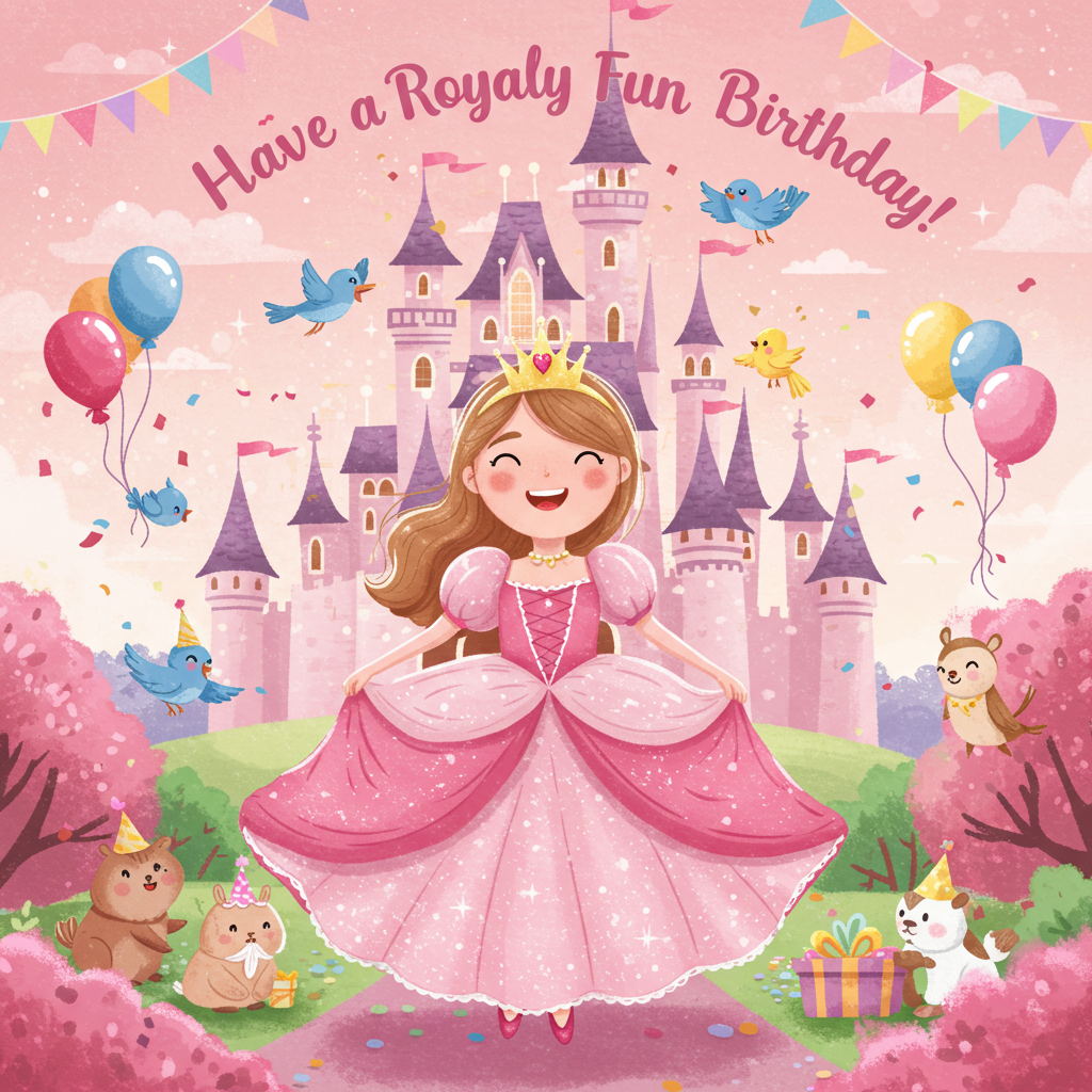 Princess, castle, pink, birthday girl, and Birthday Card