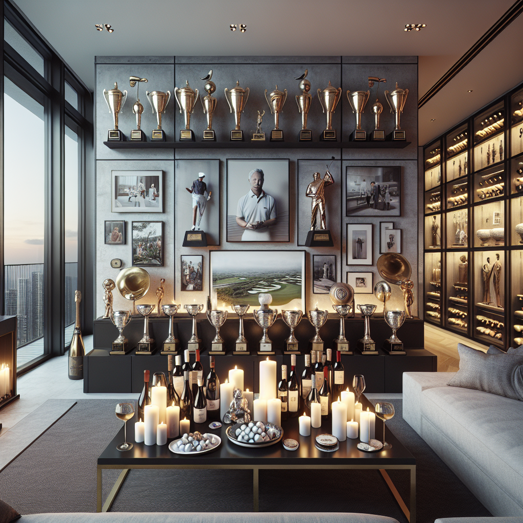A high-rise condo living room provides the setting for a discerning individual's birthday extravaganza, with passions on full display. The focal point of the room is an array of glossy golfing trophies, signifying victories at high-profile golfing tournaments. They interact harmoniously with a collection of fine wines, set aside for attendees to savor. There are stylish, small-scale decorations that suggest a birthday celebration, all carefully balanced to not overwhelm the room's minimalist elegance. On one side of the room, a tranquil area pays tribute to spirituality, with encased scriptures and faintly glowing candles. Opposite this, a wall is occupied by photos from familial occasions, showcasing cherished moments of togetherness. The room emanates a palpable aura of affluence, downtime, and an intense appreciation of life's finer aspects.
Generated with these themes: PGA golfing, Condo living, Fine Wine, Faith , and Family.
Made with ❤️ by AI.