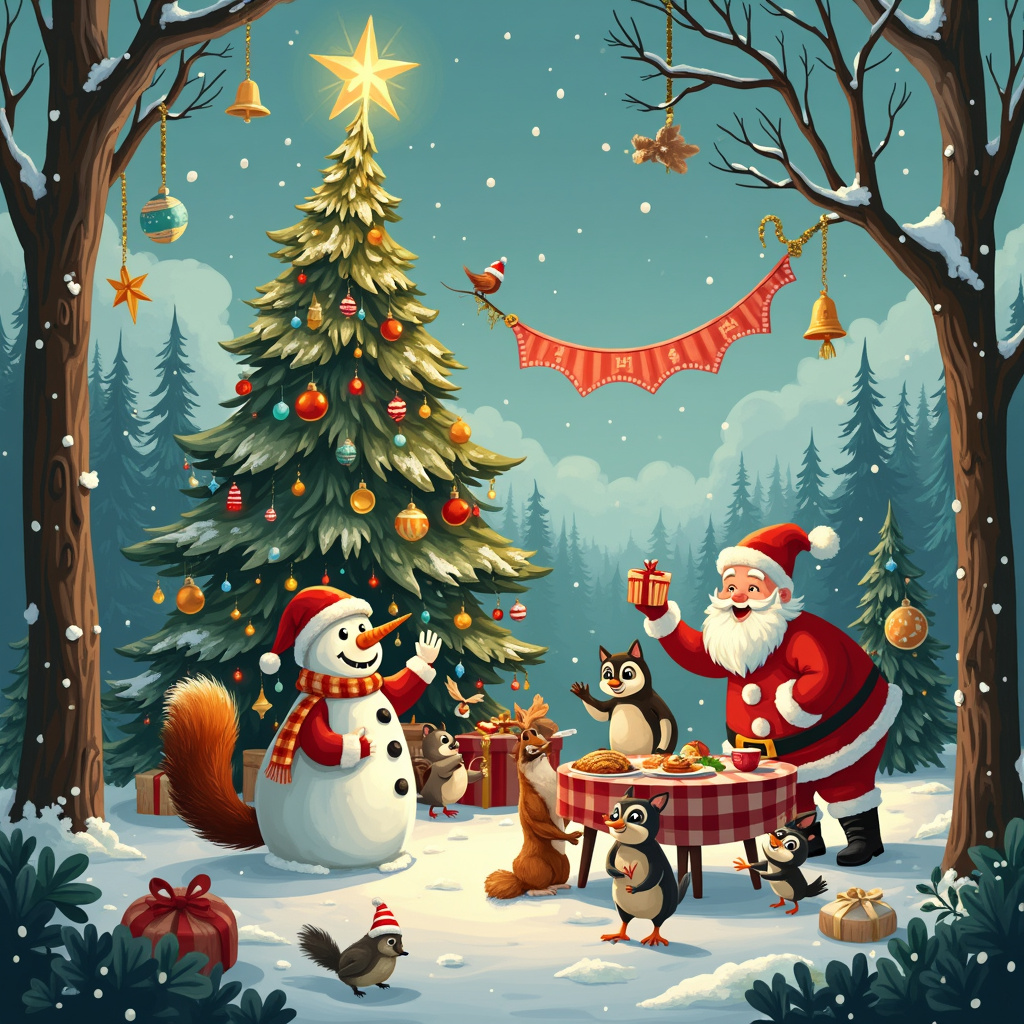 Christmas decorations animals cute santa snowman Christmas Card
