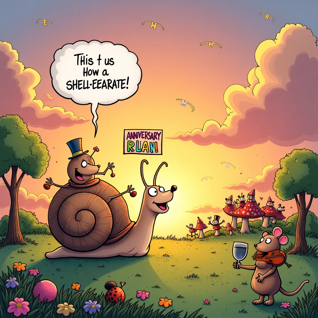 A snail without its shell and the snail shell separate Anniversary Card