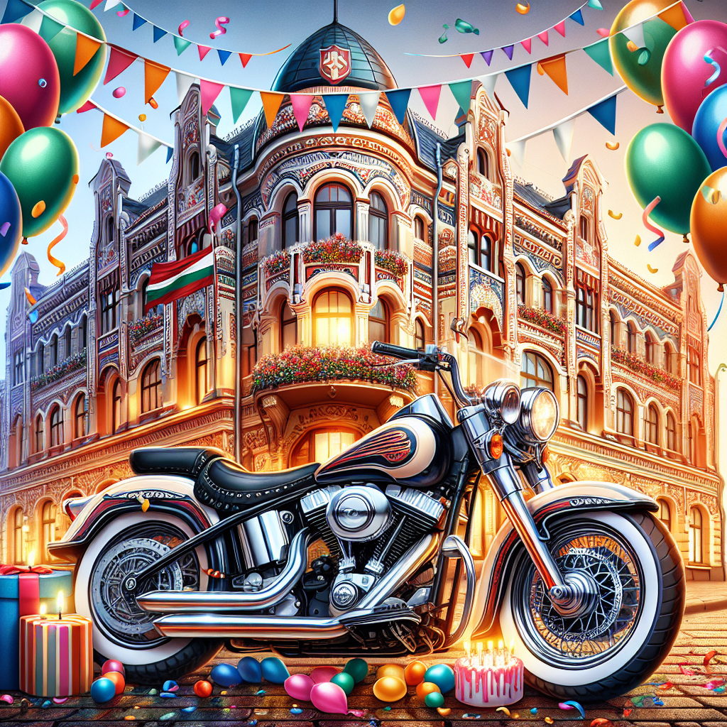 Create an appealing birthday-themed image for me. The backdrop should depict a distinctive Latvian building, possibly one of the traditional art nouveau marvels from Riga. Brighten up the scene with a vintage Harley Davidson motorcycle situated at the fore, its slick chrome details reflecting light brilliantly in the celebratory atmosphere. These elements are complemented with decor inspired by the colors of the Latvian flag, incorporating a stream of balloons and streamers cascading down the building. This image should express vibrant birthday greetings.
Generated with these themes: Harley Davidson, Latvia, and Building.
Made with ❤️ by AI.
