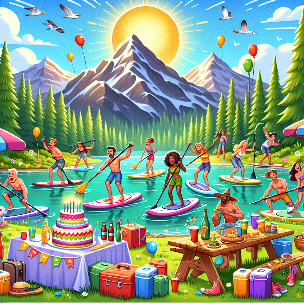 In a vibrant and animated style, illustrate a birthday party at a mountain lake. Depict this scene with diverse people - some Caucasian, some Hispanic, and some Black of mixed genders gathered together. These characters are paddle boarding under a vibrant sun, with majestic mountains in the background. Some of the partygoers are humorously falling off their boards, while others showcase their prowess in navigating their boards. On the shore, a festive picnic scene awaits them. It's filled with a variety of beverages, snacks, and a colorful birthday cake, set amidst joyous decorations and balloons. A delightful, fun-filled party scene in the wilderness.
Generated with these themes: Paddle boarding, Mountains, Alcohol, Family, Outdoors, The sun , and Friends.
Made with ❤️ by AI.