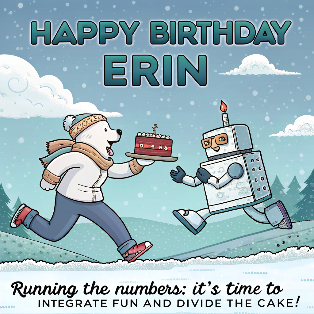 Maths, science,polar bear, robot, running , and Birthday Card