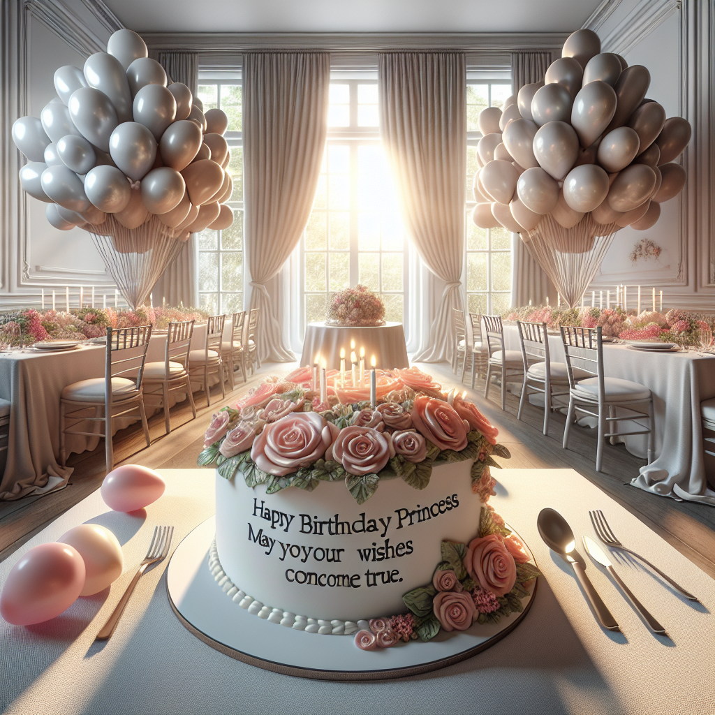 Imagine a room filled with natural light, balloons floating gently in the corner, and a table set with a stunning, realistically designed birthday cake. The icing skillfully spells out 'Happy birthday princess Amna, May you find Jungkook.' Elaborate floral arrangements and crisp table linen complete the scene, exuding elegance and heartfelt warmth.
Generated with these themes: Happy birthday princess amna, and May you find jungkook .
Made with ❤️ by AI.