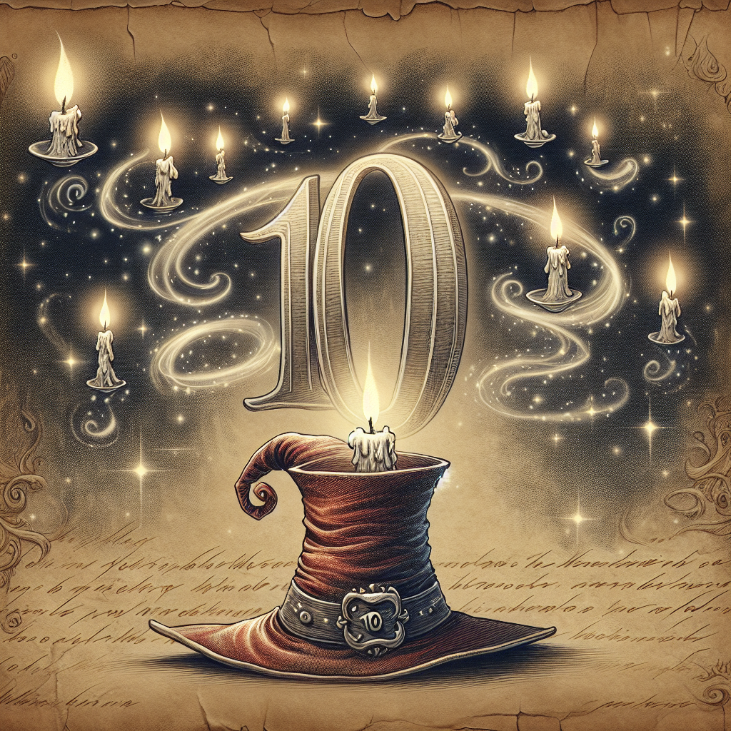 A magical scene takes place, where a fantasy element surprised with a birthday twist is rather captivating. The focal point is a thoughtfully drawn hat, with a wise, reflective look, reminiscent of tales of enchanting worlds filled with sorceresses and magicians. Above it, levitating candles bathe the surroundings in a soft light, their wavering illumination creating mysterious shadows that animate throughout the ancient paper-like background. The number '10' proudly garners attention, engraved in a refined, age-old script, hinting at decade-long tales and adventure.
Generated with these themes: Harry potter, Sorting hat, Floating candles, and 10.
Made with ❤️ by AI.