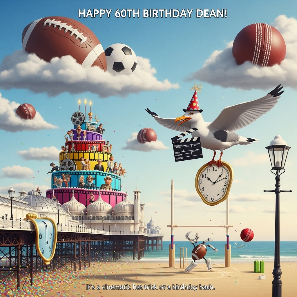 Brighton , Football , Cricket, Cake, 60th, Films, and Birthday Card