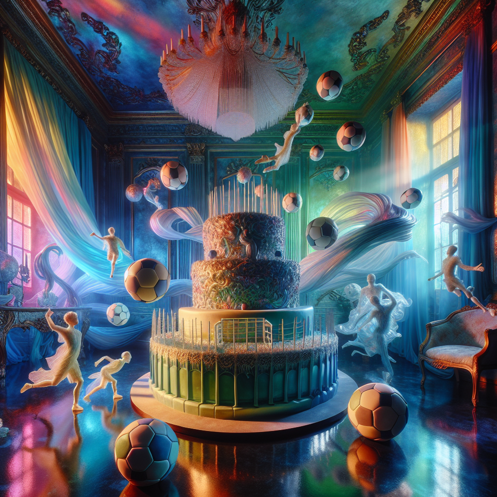 An enchanting birthday scene that merges the everyday and the extraordinary with vibrant, bold colours setting an atmospheric, dreamlike ambiance. A massive, intricately designed cake taking the form of a football stadium claims the spotlight in the room, decorated with twelve delicate miniature footballs to signify a 12-year-old boy's age. The room's walls are beautifully draped in reflective, iridescent fabrics echoing shades of a popular football team. Ethereal, ghostly figures, caught in the midst of a mystical football match, float around, contributing to the surrealistic, fantasy theme of the setting.
Generated with these themes: 12, Boy, and Football.
Made with ❤️ by AI.