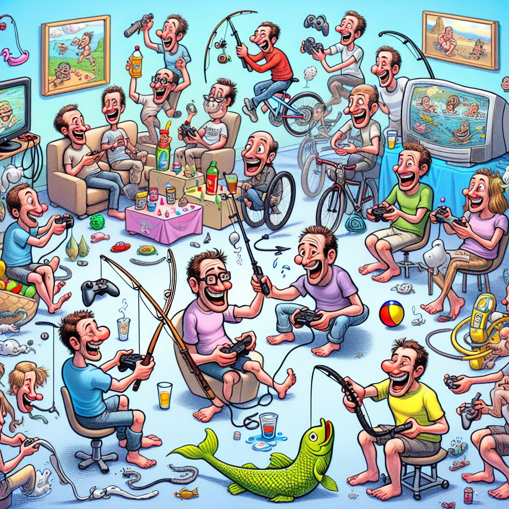 Imagine a lighthearted and entertaining scenario at a birthday party. This scene is populated by cartoon characters displaying an expansive array of emotions, predominantly laughter. The characters are amusingly juggling a multitude of objects such as fishing rods, video game controllers, and even entire bicycles. One area of the party is dedicated to video gaming, with participants immersed in exciting virtual competitions on generic consoles. Adjacent to this is a fishing corner where caricatured fish possess exaggeratedly humorous expressions. Not far away, imaginary cyclists negotiate a track that resembles a roller coaster, skillfully navigating playful obstacles.
Generated with these themes: Fishing, Playstation, and Cycling .
Made with ❤️ by AI.