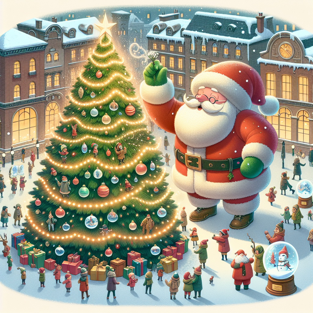 A light-hearted cartoon Christmas scene unfolds in the heart of Manchester at Media City, where a charismatic talking Christmas tree converses with the crowd. To the side, Santa appears to be enjoying the fun, cheerfully hanging on to the tree. The plaza is transformed into a winter's storybook setting with an array of quaint snow globes peppered around, each offering a glimpse into a frosty fairy tale. The entire scene is bathed in the soft glow of holiday illuminations, while a bevy of gifts at the tree’s base awaits eager recipients.
Generated with these themes: Talking Christmas tree , Santa hanging on the side , Small snow globes around a plaza, Manchester , Media city , Illuminations , and Gifts .
Made with ❤️ by AI.