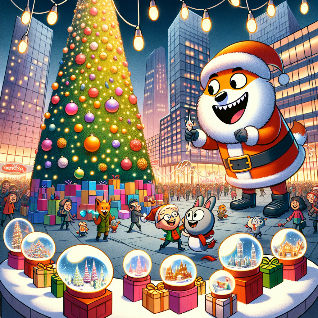 Set in the hustle and bustle of Manchester's Media City during the festive season, this cute cartoon tableau features a gregarious Christmas tree at its center, bantering with visitors in a sprightly tone. Beside it, a playful Santa clings to the side, adding to the mirth. The plaza around them is embellished with a collection of petite snow globes, showcasing wintry scenes that complement the surrounding Christmas lights. The ambiance is completed with an assortment of presents, each wrapped in bright and cheerful paper, nestled snugly around the base of the tree, hinting at the joyous occasion.
Generated with these themes: Talking Christmas tree , Santa hanging on the side , Small snow globes around a plaza, Manchester , Media city , Illuminations , and Gifts .
Made with ❤️ by AI.