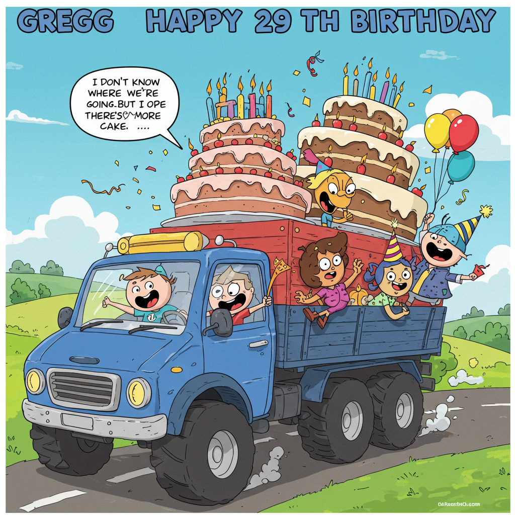 TRUCK DRIVING, BIRTHDAY CELEBRATION, CAKE AND CANDLES, and Birthday Card
