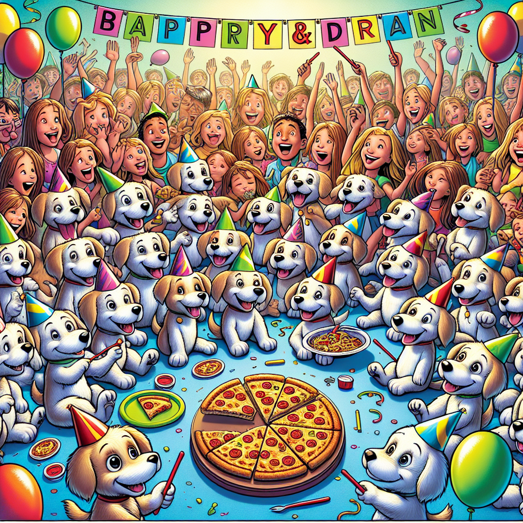 Imagine a lively birthday setting radiating with cartoon-style charm. Cherubic dogs wearing party hats gather around excitedly, their eyes eagerly awaiting their turn on a game named 'Bark & Drum'. Over in one corner, a game of pizza tossing ensues, causing a wave of laughter to ripple through the crowd of children. They nimbly aim to catch pizza slices on paper plates, consumed with mirth. The entire scene is adorned in a vibrant montage of birthday-themed decorations, giving it an even more joyous atmosphere.
Generated with these themes: Games, Dogs, Drums, and Pizza.
Made with ❤️ by AI.