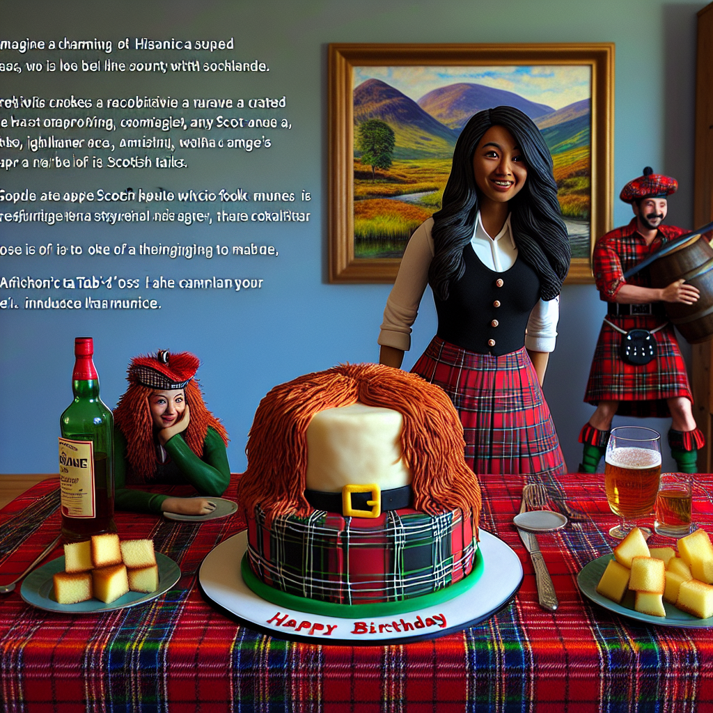 Imagine a charming yet amusing setup for a birthday celebration set in the Scottish Highlands. A wife, of Hispanic descent, prepares a surprise for her spouse, a South Asian man, with unique Scottish twists. The main attraction on their tartan-clad table is an amusing cake, crafted to look like a Highlander wearing a kilt. The traditional party hats are replaced by tam-o'-shanter caps adorned with synthetic red hair, inducing laughter. The joke of the party is a friendly caber toss competition, which is more comical than competitive. Subtle traces of Scotch whisky permeate the atmosphere, mingling with the captivating folk tunes that provide the perfect background music to this unusual birthday setup.
Generated with these themes: Wife, Holiday, and Scotland.
Made with ❤️ by AI.