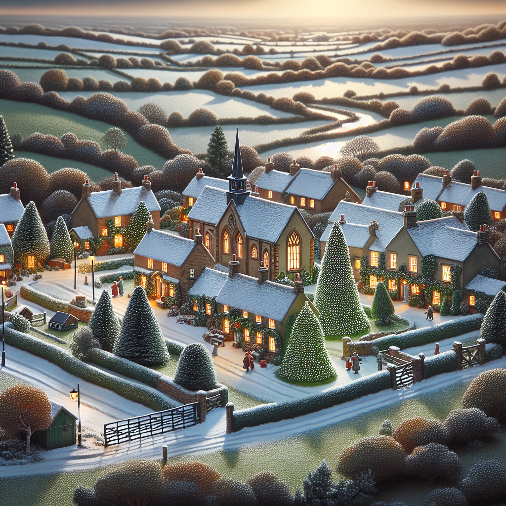 A gentle snow blankets the rolling hills of the countryside, where each charming village home is adorned with simple, warm white lights. The greenbelt stretches through the community like a tranquil haven, untouched by the holiday bustle. The rustic village hall, at the heart of this serene setting, hosts a grand fir tree, twinkling with subtle decorations. Below it, a sign reads 'North Mymms Green Belt Society wishes you a Merry Festive Season and a Happy New Year'.
Generated with these themes: Countryside, Village, Community, Greenbelt, Hills, and Village hall.
Made with ❤️ by AI.
